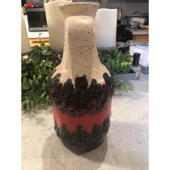 Bay Ceramic Fat Lava Vase, 7120, Fire Red Black Lava Cream Splatter Wear Germany - Picture 4 of 8
